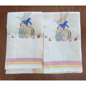Williams Sonoma Tea Towels 100% Linen Bunnies Easter Made In Italy Set of 2 NEW